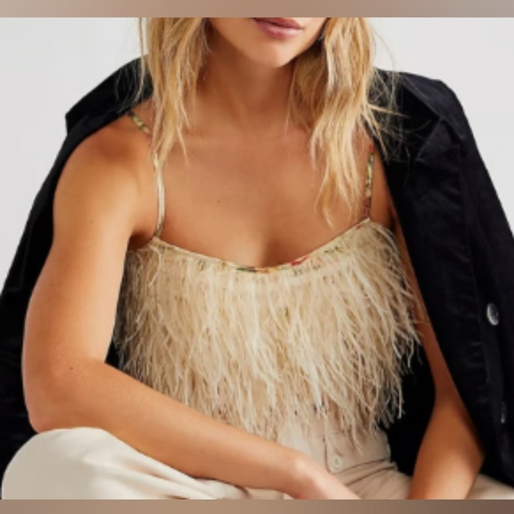 Jieru Feathered Cami Tank Top Misses Size Large - Picture 1 of 6